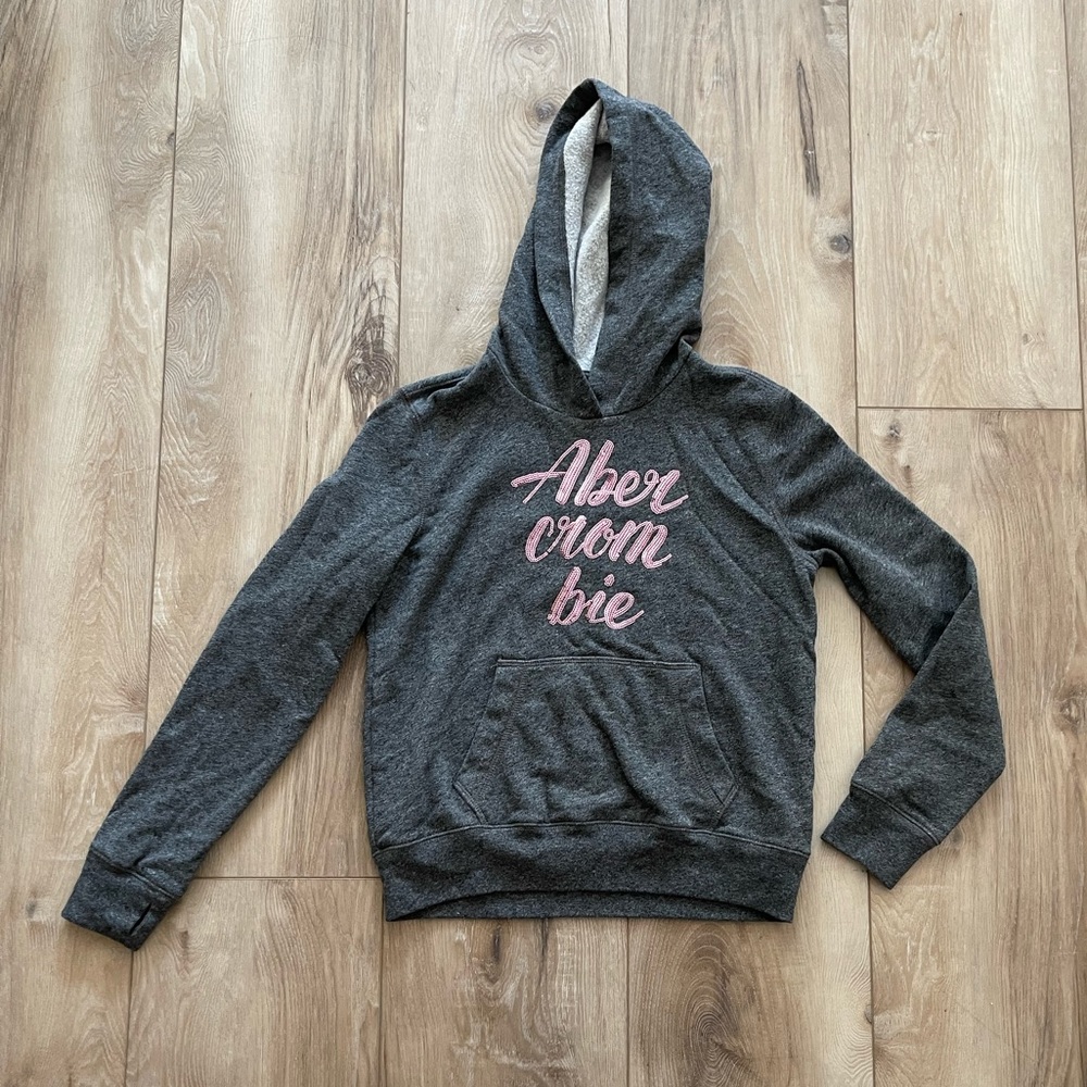 LIKE NEW Abercrombie Kids Gray w/pink sequins Hoodie